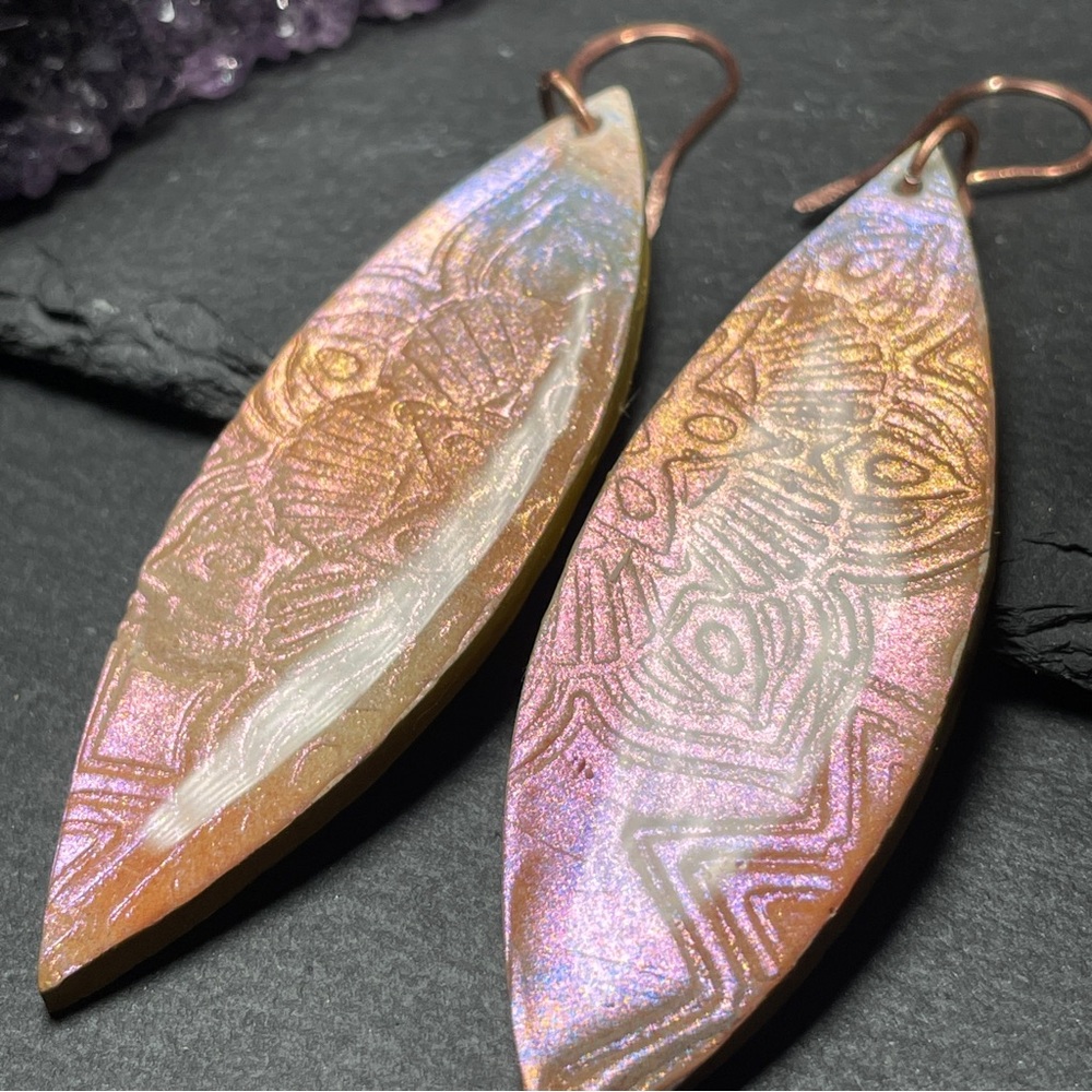 Tribal Painted Pink and Orange 
Surfboard Boho Earrings - Picture 14 of 16